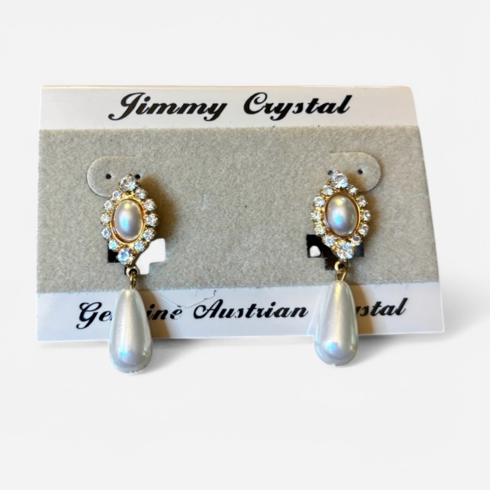 New Vintage Jimmy Crystal Dangle Earrings Genuine Austrian Crystal Gold Plated